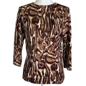 Talbots Women's Pure Merino Wool Animal Print Super Soft Pullover Sweater Medium